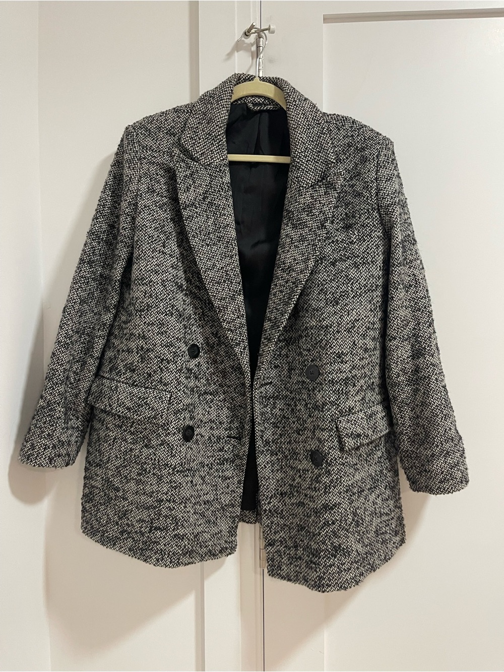 & Other Stories Black and Gray Tweed Double-Breasted Blazer